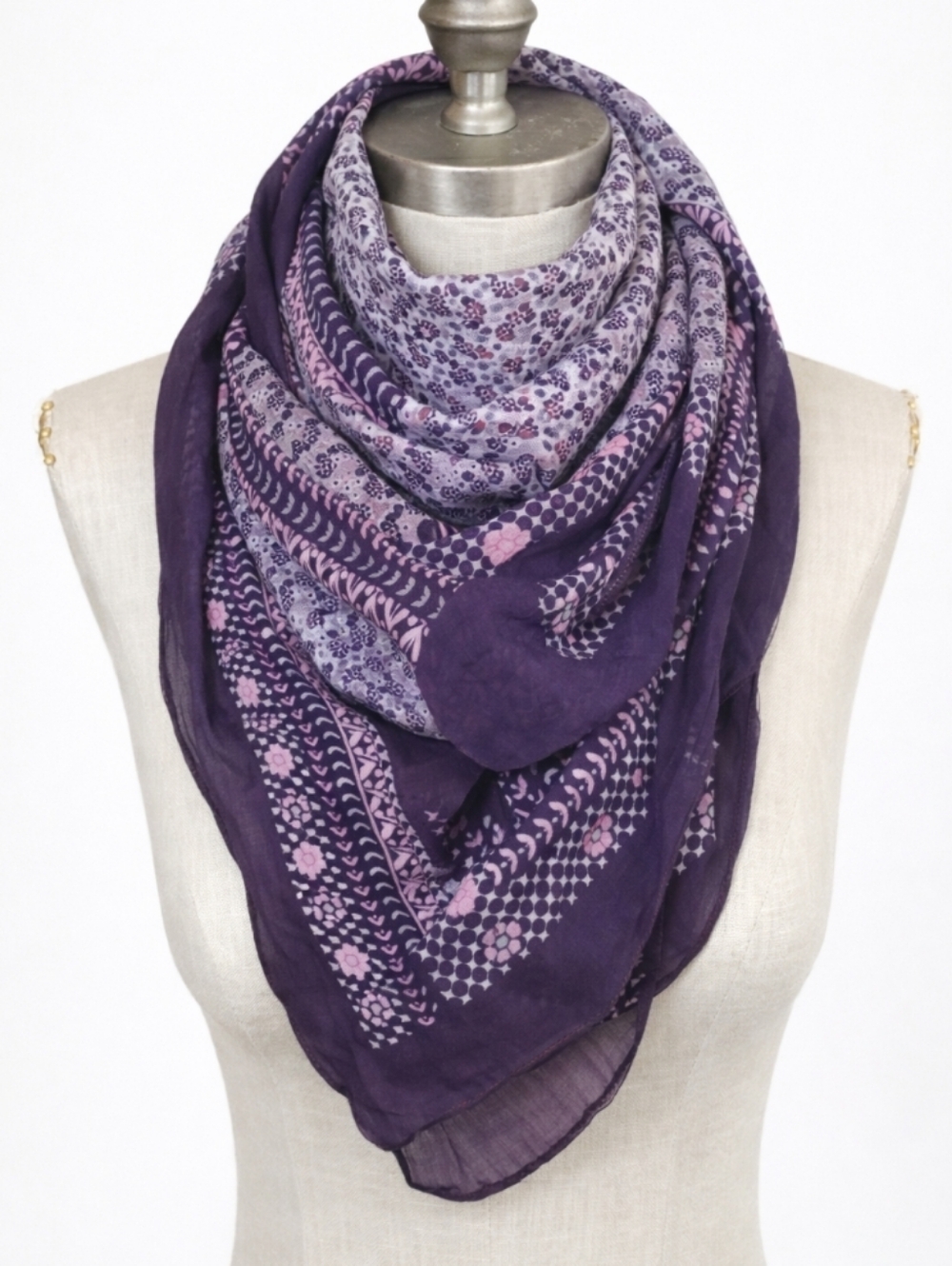Vintage PASSIGATTI Italian Designer Scarf • Purple Pink Navy Floral Square Wrap